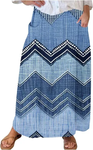 Fashion Skirts for Women Boho Graphic Trendy Beach Skirt Stretchy Pleated Plus Size Loose Western Skirt with Pocket