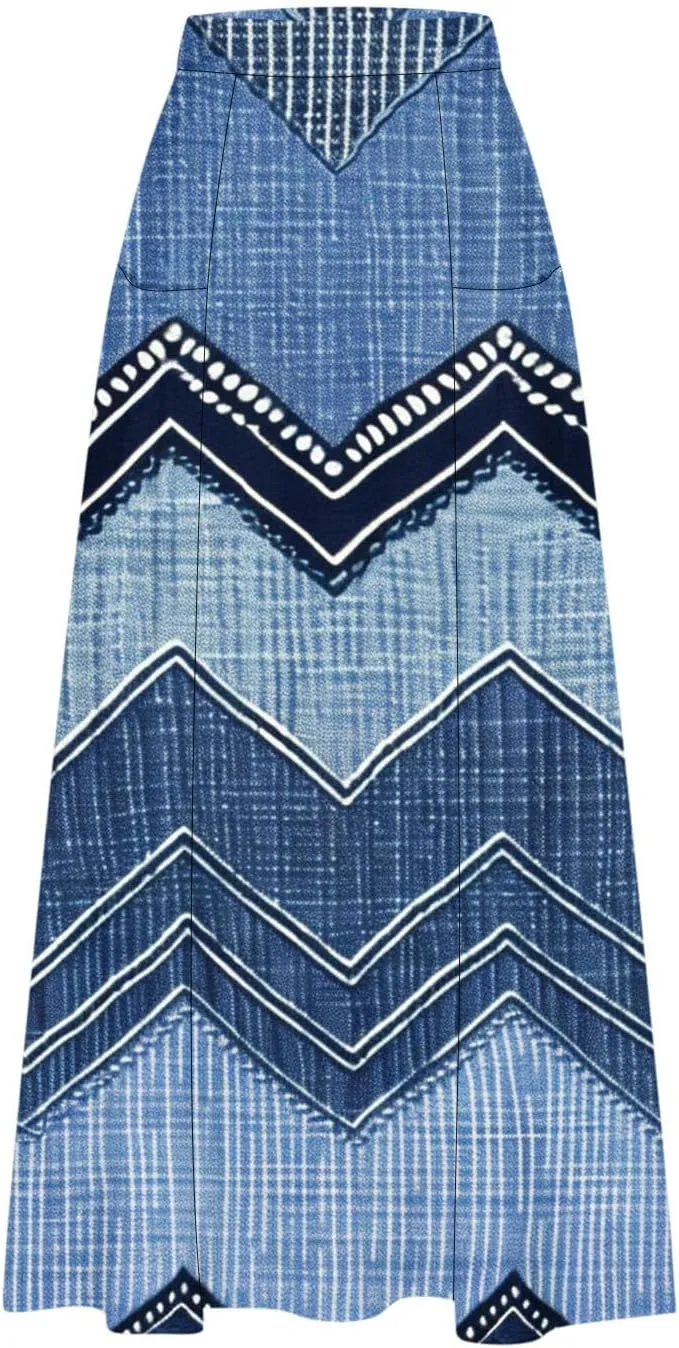 Fashion Skirts for Women Boho Graphic Trendy Beach Skirt Stretchy Pleated Plus Size Loose Western Skirt with Pocket
