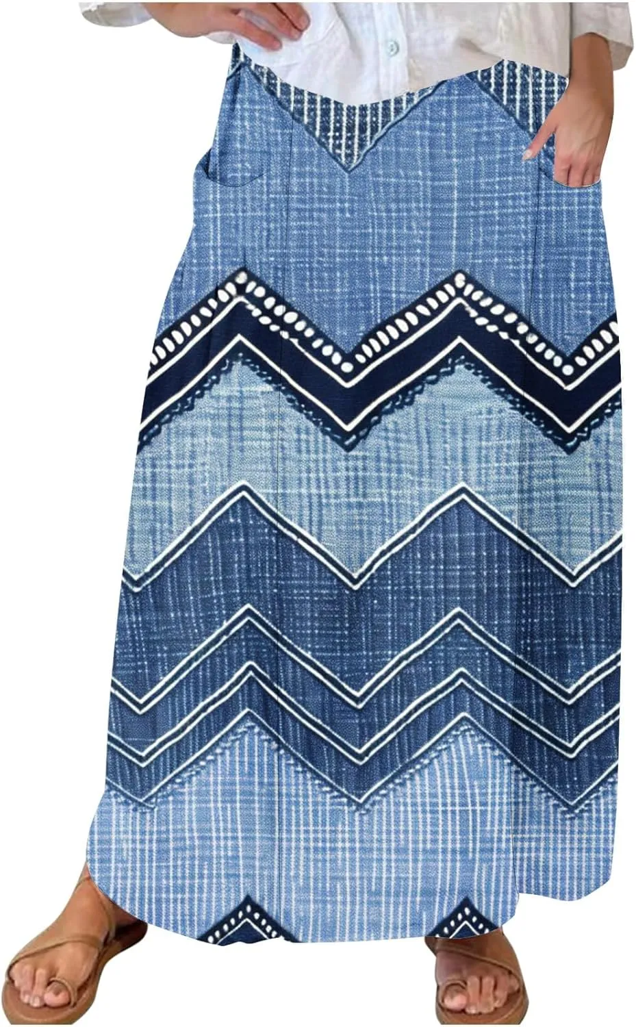 Fashion Skirts for Women Boho Graphic Trendy Beach Skirt Stretchy Pleated Plus Size Loose Western Skirt with Pocket