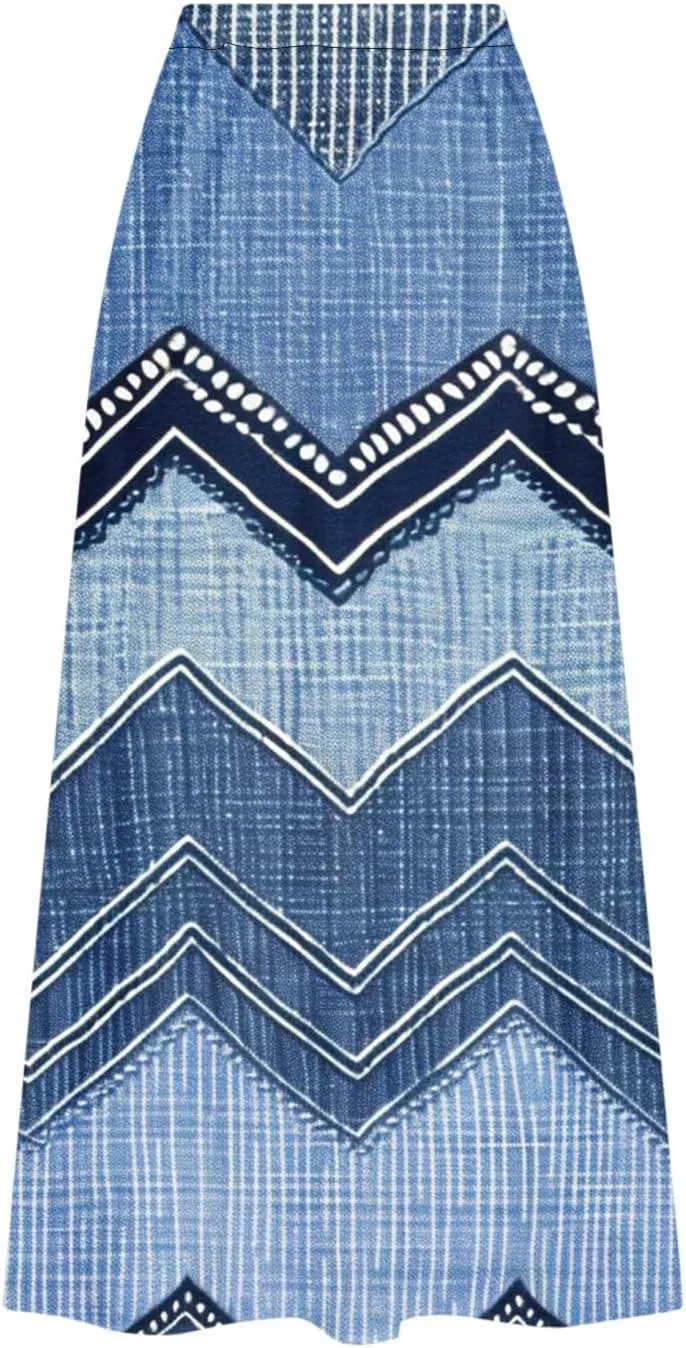 Fashion Skirts for Women Boho Graphic Trendy Beach Skirt Stretchy Pleated Plus Size Loose Western Skirt with Pocket