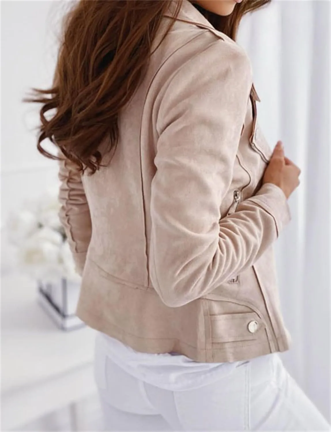 Faux Leather Jacket Jackets Moto Biker Motocycle Coat Long Sleeve Zipper Short Moto Biker Coat Faux Suede Biker Coat