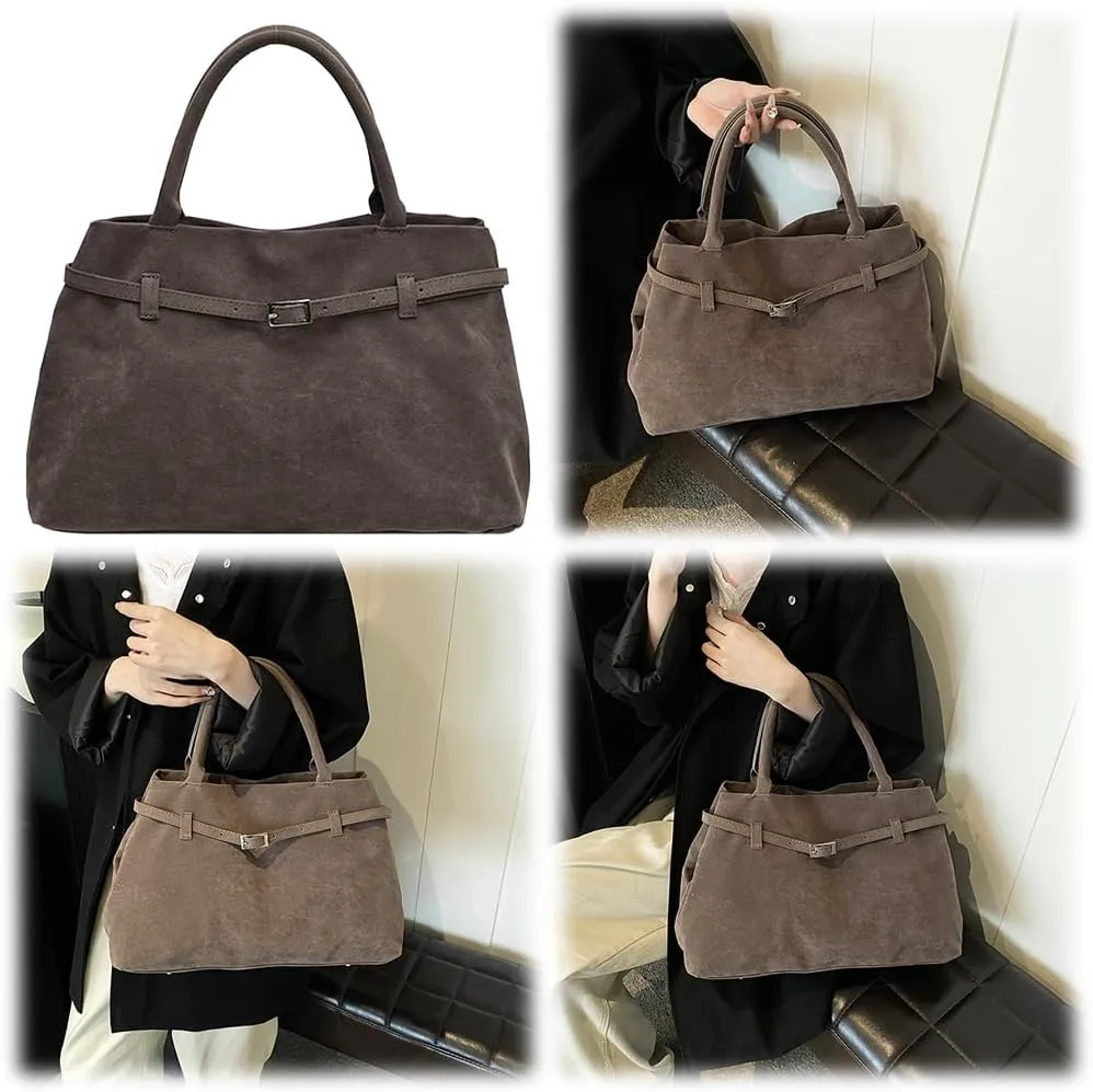 Faux Suede Tote Bag for Women Vintage Suede Top Handle Bag Large Suede Tote Bag Bucket Handbag Retro Suede Purse