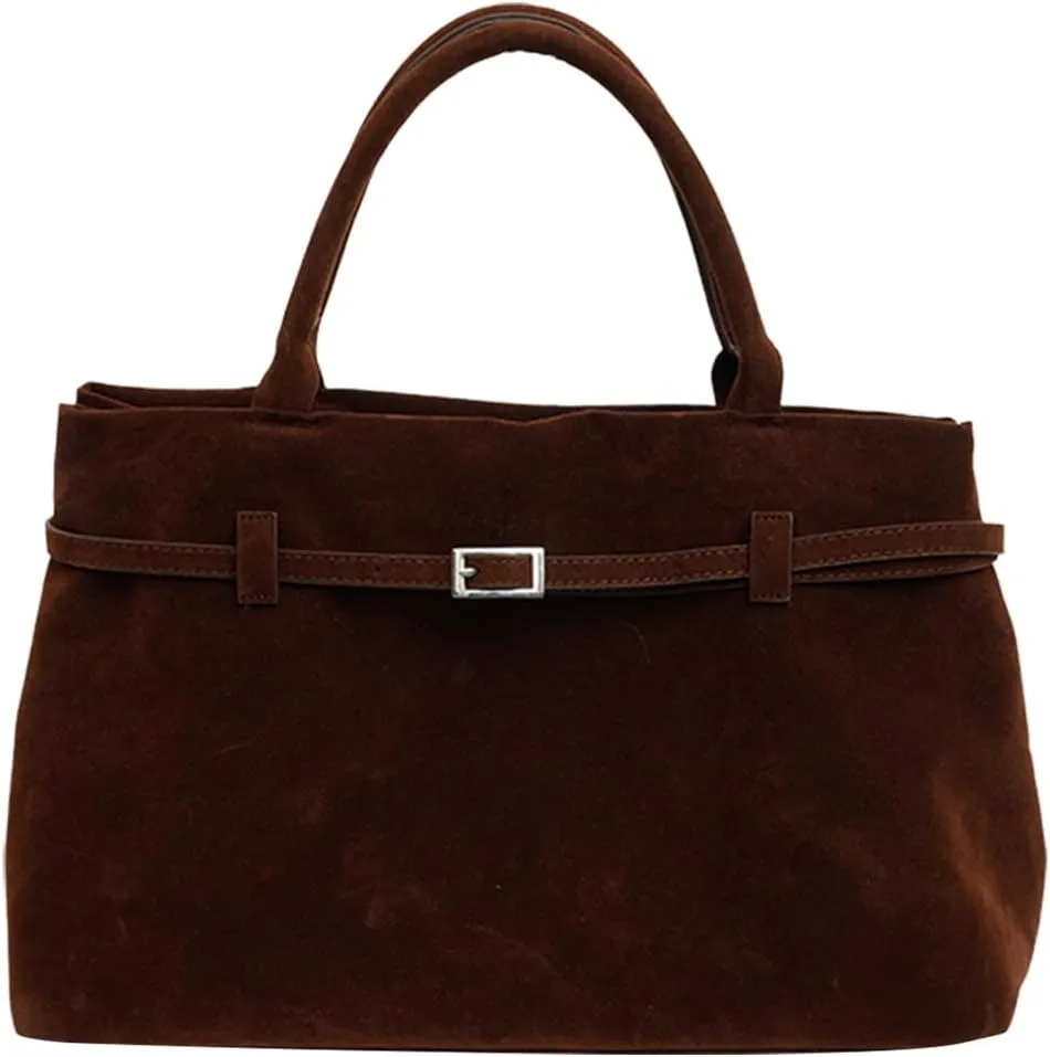 Faux Suede Tote Bag for Women Vintage Suede Top Handle Bag Large Suede Tote Bag Bucket Handbag Retro Suede Purse