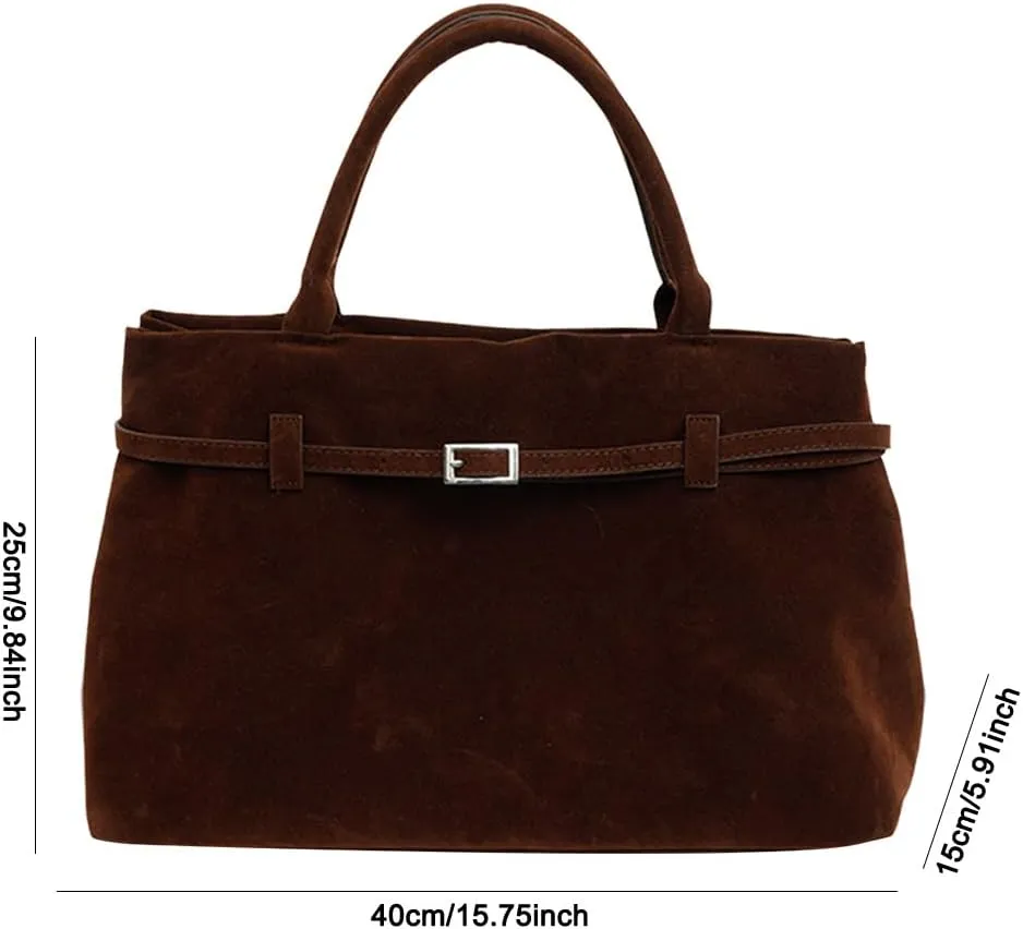 Faux Suede Tote Bag for Women Vintage Suede Top Handle Bag Large Suede Tote Bag Bucket Handbag Retro Suede Purse