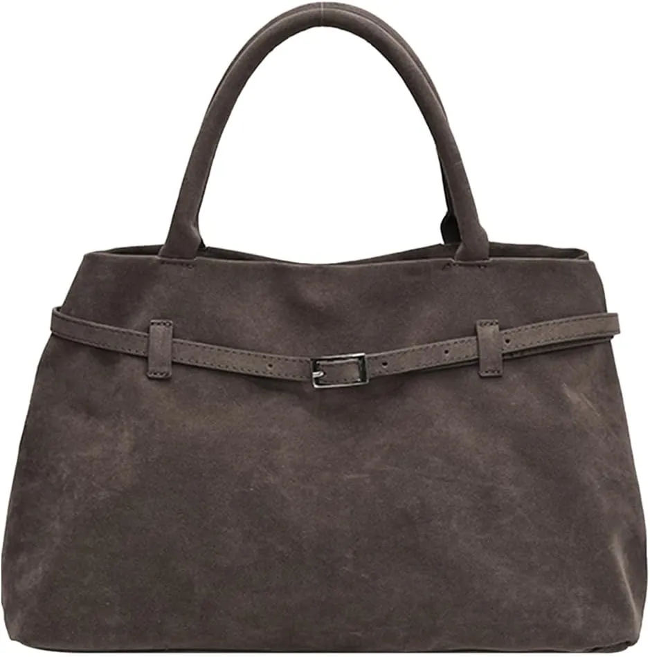 Faux Suede Tote Bag for Women Vintage Suede Top Handle Bag Large Suede Tote Bag Bucket Handbag Retro Suede Purse