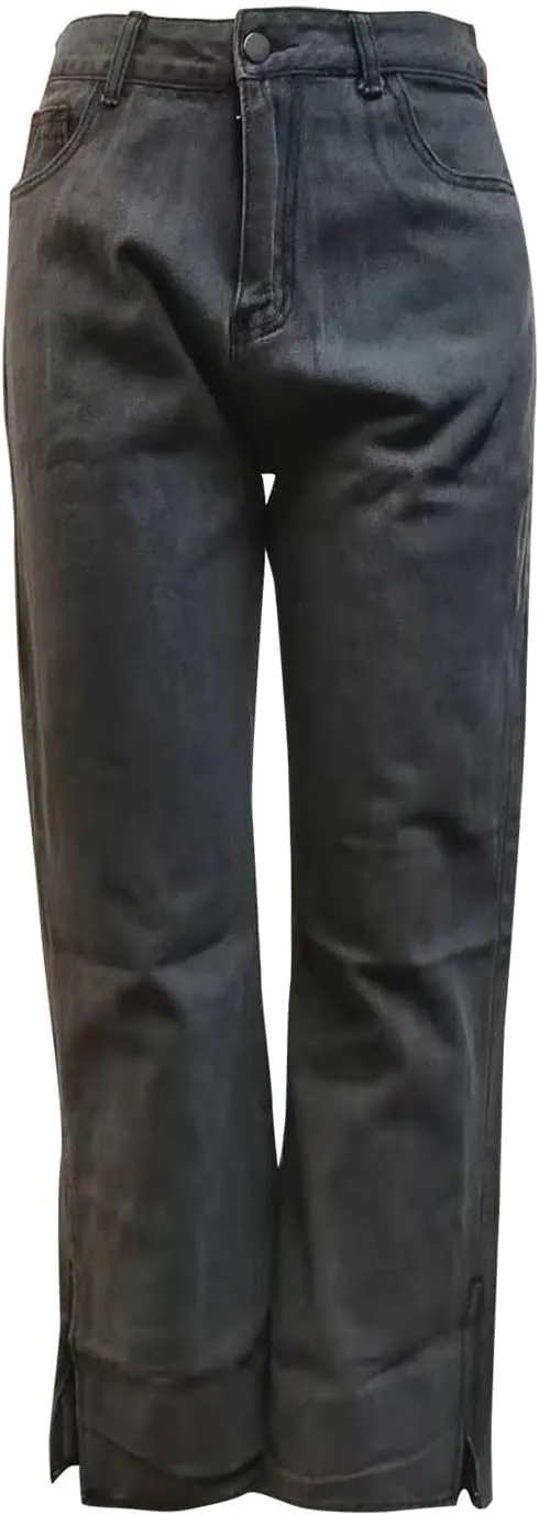 Flared Jeans for Women High Waisted Boyfriend Jeans Side Slit Baggy Straight Leg Jeans Washed Denim Pants with Pockets