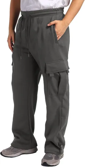 Fleece Cargo Sweatpants for Men Big and Tall Loose Fit Elastic Waist Casual Pants Lightweight Comfy Drawstring Athletic Pants
