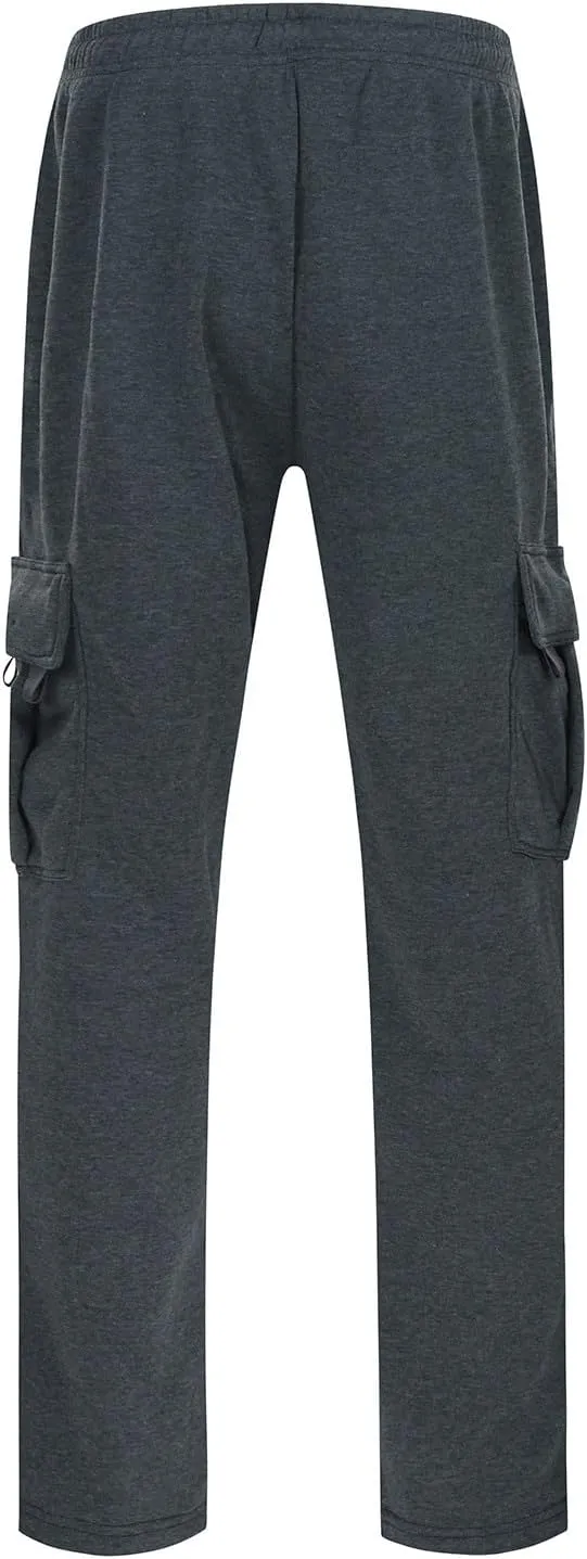 Fleece Cargo Sweatpants for Men Big and Tall Loose Fit Elastic Waist Casual Pants Lightweight Comfy Drawstring Athletic Pants