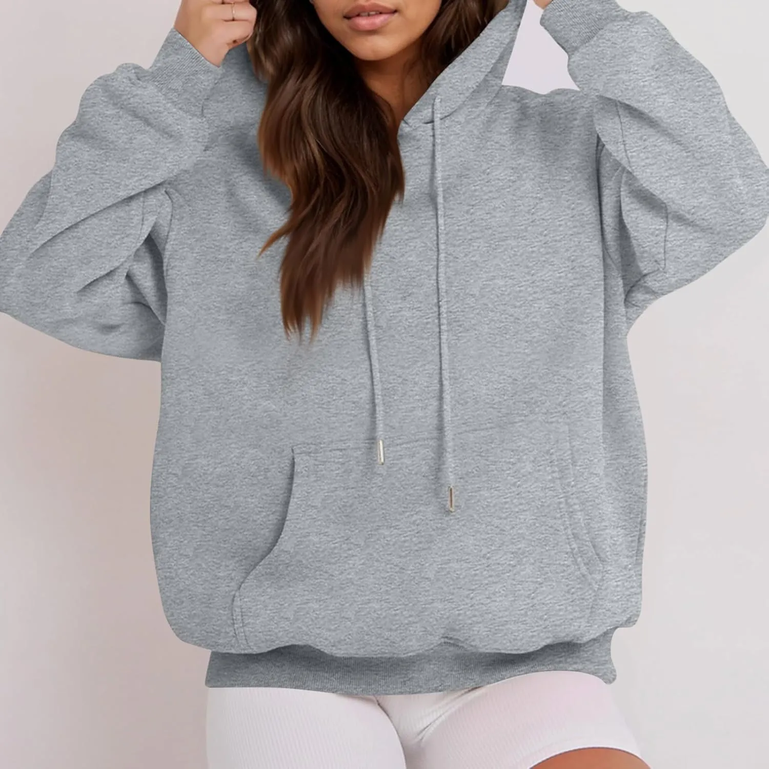Fleece Hoodie Women Thick Soft Drawstring Oversized Sweatshirt Casual Plain Long Sleeve Pullover Tops with Pockets