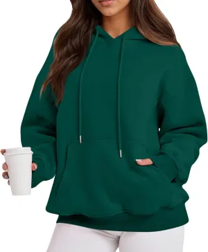 Fleece Hoodie Women Thick Soft Drawstring Oversized Sweatshirt Casual Plain Long Sleeve Pullover Tops with Pockets