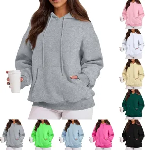 Fleece Hoodie Women Thick Soft Drawstring Oversized Sweatshirt Casual Plain Long Sleeve Pullover Tops with Pockets
