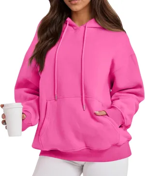 Fleece Hoodie Women Thick Soft Drawstring Oversized Sweatshirt Casual Plain Long Sleeve Pullover Tops with Pockets
