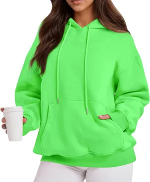 Fleece Hoodie Women Thick Soft Drawstring Oversized Sweatshirt Casual Plain Long Sleeve Pullover Tops with Pockets