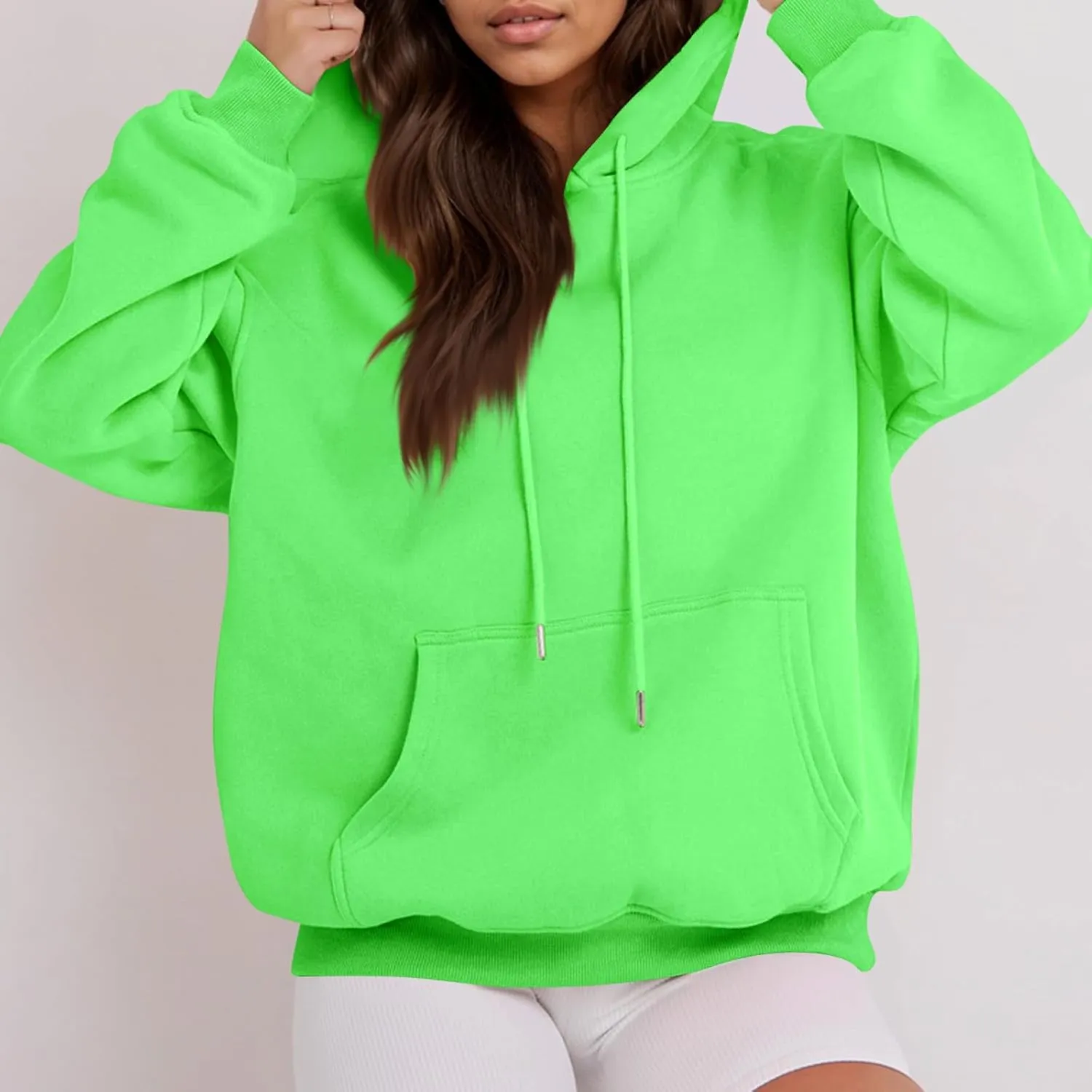 Fleece Hoodie Women Thick Soft Drawstring Oversized Sweatshirt Casual Plain Long Sleeve Pullover Tops with Pockets