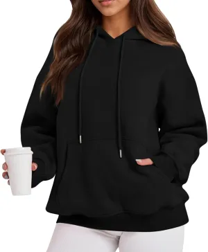 Fleece Hoodie Women Thick Soft Drawstring Oversized Sweatshirt Casual Plain Long Sleeve Pullover Tops with Pockets