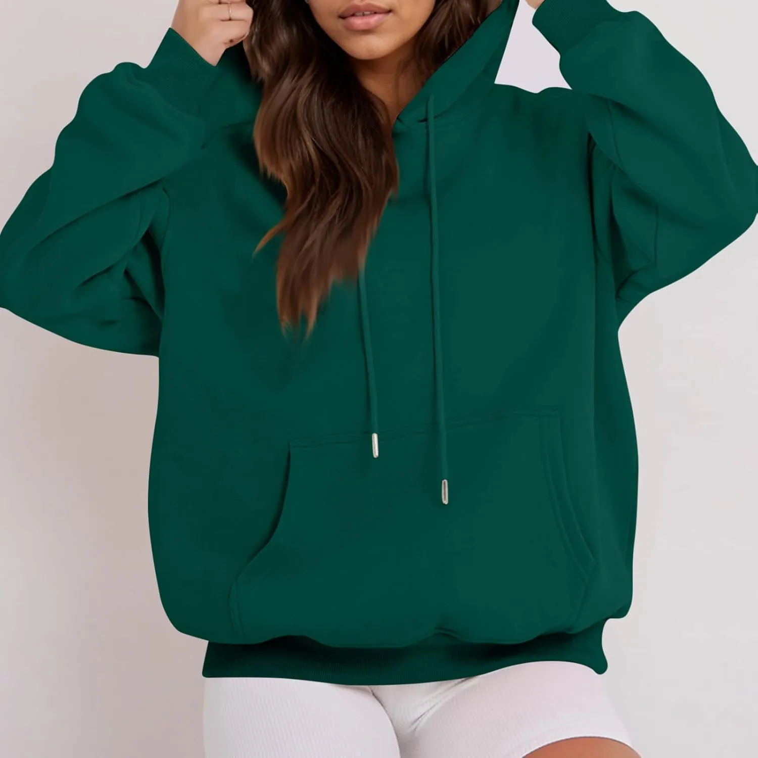 Fleece Hoodie Women Thick Soft Drawstring Oversized Sweatshirt Casual Plain Long Sleeve Pullover Tops with Pockets