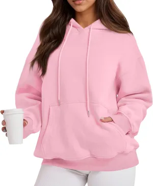 Fleece Hoodie Women Thick Soft Drawstring Oversized Sweatshirt Casual Plain Long Sleeve Pullover Tops with Pockets
