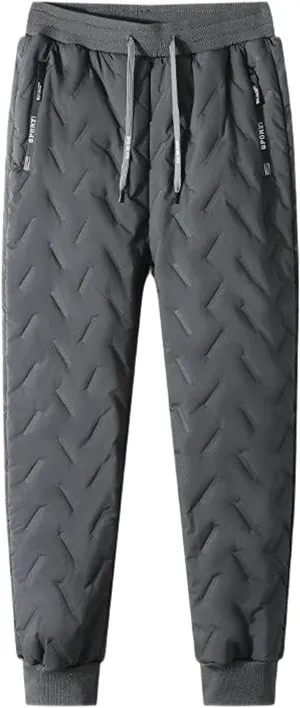 Fleece Lined Casual Pants for Men Elastic Waist Drawstring Comfy Tapered Trousers Plus Size Winter Jogging Pants with Pockets