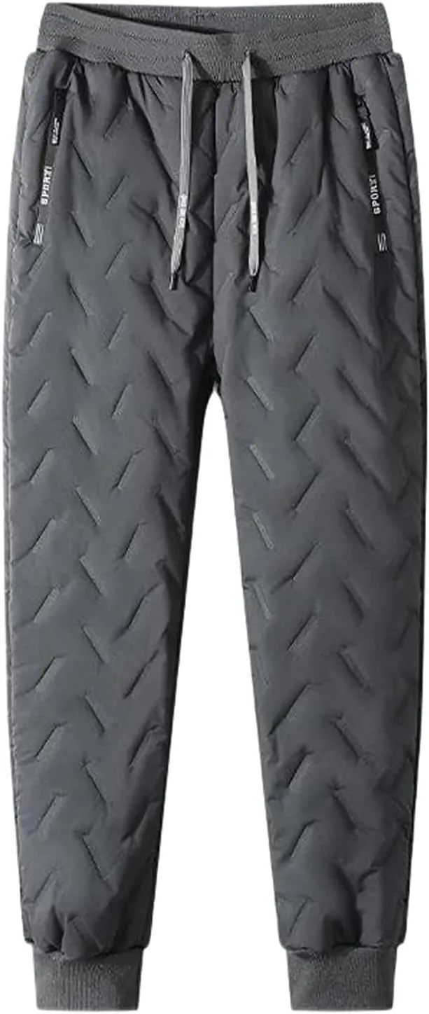 Fleece Lined Casual Pants for Men Elastic Waist Drawstring Comfy Tapered Trousers Plus Size Winter Jogging Pants with Pockets
