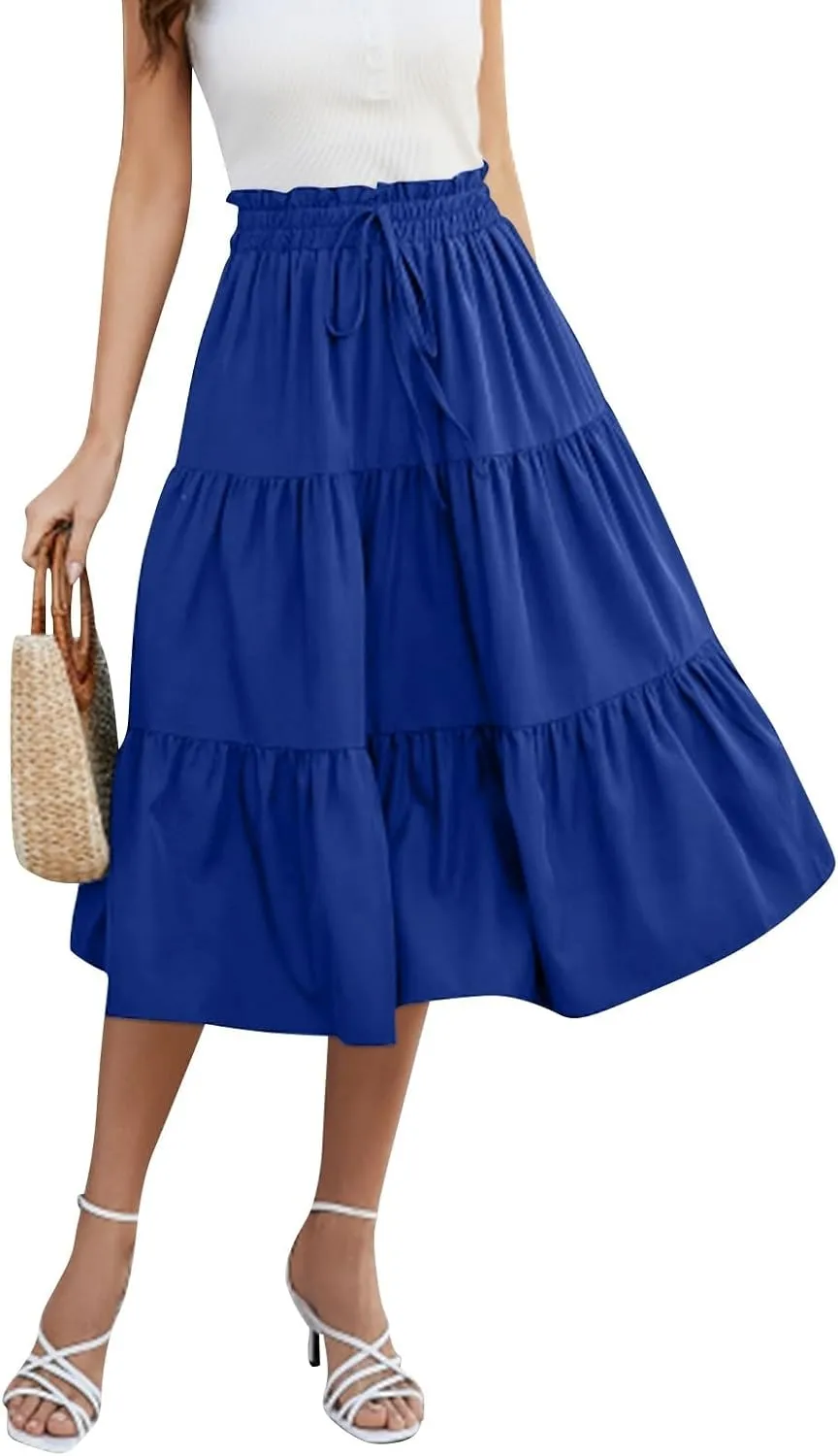 Floral Maxi Skirts for Women High Waisted Ankle Length Flared Skirt Drawstring Casual Boho Flowy A-Line Skirts