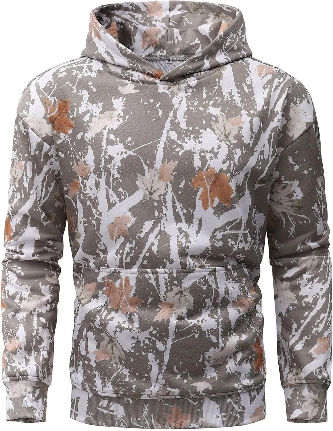 Flygo Mens Camo Hoodie Maple Leaf Print Hooded Sweatshirt Oversized Casual Long Sleeve Graphic Hoodies Fashion Pullover