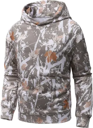 Flygo Mens Camo Hoodie Maple Leaf Print Hooded Sweatshirt Oversized Casual Long Sleeve Graphic Hoodies Fashion Pullover