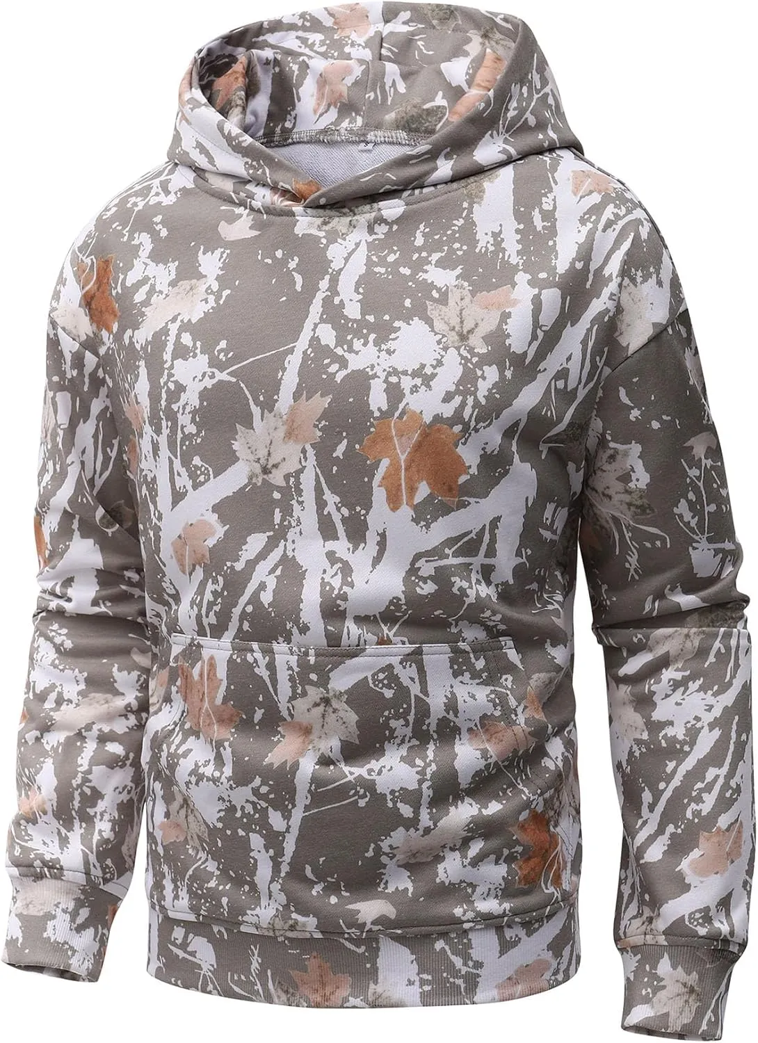 Flygo Mens Camo Hoodie Maple Leaf Print Hooded Sweatshirt Oversized Casual Long Sleeve Graphic Hoodies Fashion Pullover
