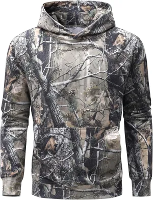 Flygo Mens Camo Hoodie Maple Leaf Print Hooded Sweatshirt Oversized Casual Long Sleeve Graphic Hoodies Fashion Pullover