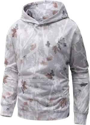 Flygo Mens Camo Hoodie Maple Leaf Print Hooded Sweatshirt Oversized Casual Long Sleeve Graphic Hoodies Fashion Pullover