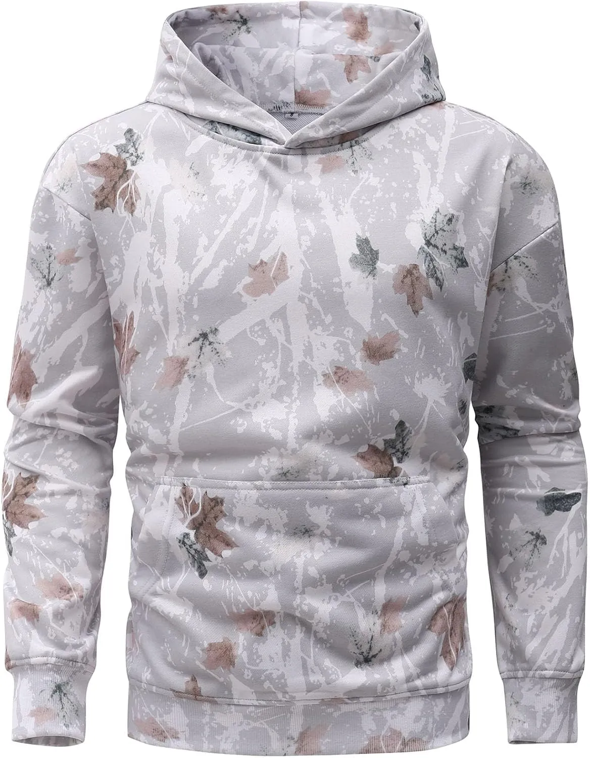 Flygo Mens Camo Hoodie Maple Leaf Print Hooded Sweatshirt Oversized Casual Long Sleeve Graphic Hoodies Fashion Pullover