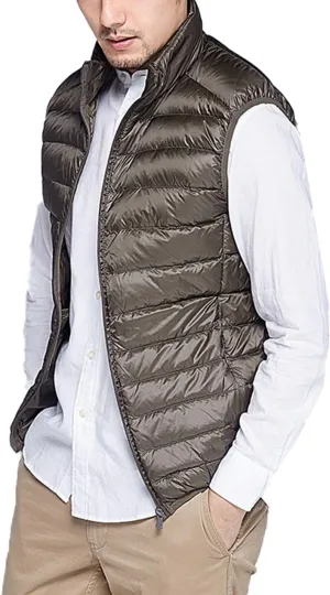 Flygo Men's Outdoor Zip Up Packable Lightweight Down Vest Outdoor Padded Puffer Vests Jackets