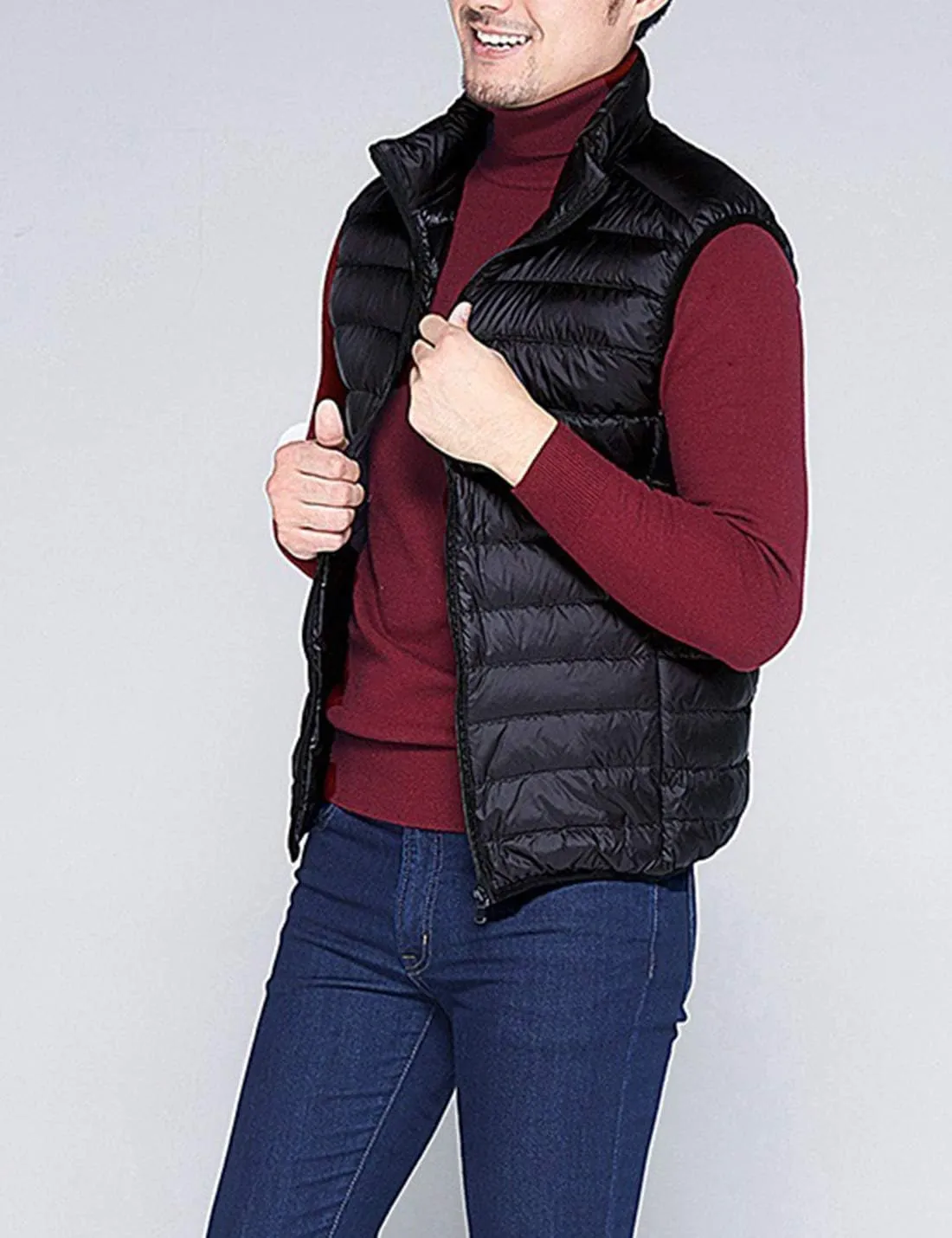 Flygo Men's Outdoor Zip Up Packable Lightweight Down Vest Outdoor Padded Puffer Vests Jackets