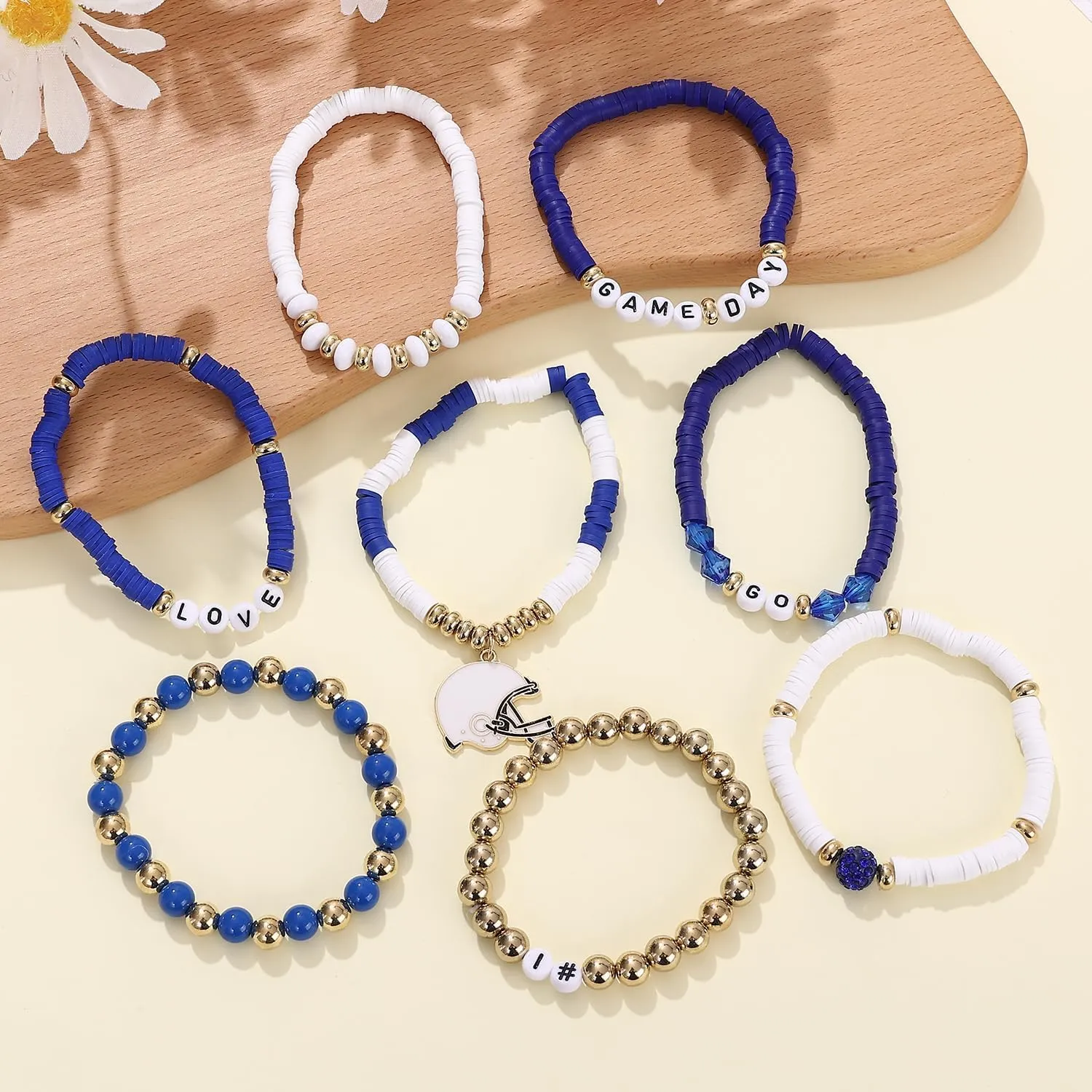 Football Bracelets for Women Game Day Bracelets for Women Beaded Sports Bracelets Clay Heishi Stackable Stretch Bracelets Set Game Day Outfits Accessories Football Bracelets Bulk Football Jewelry