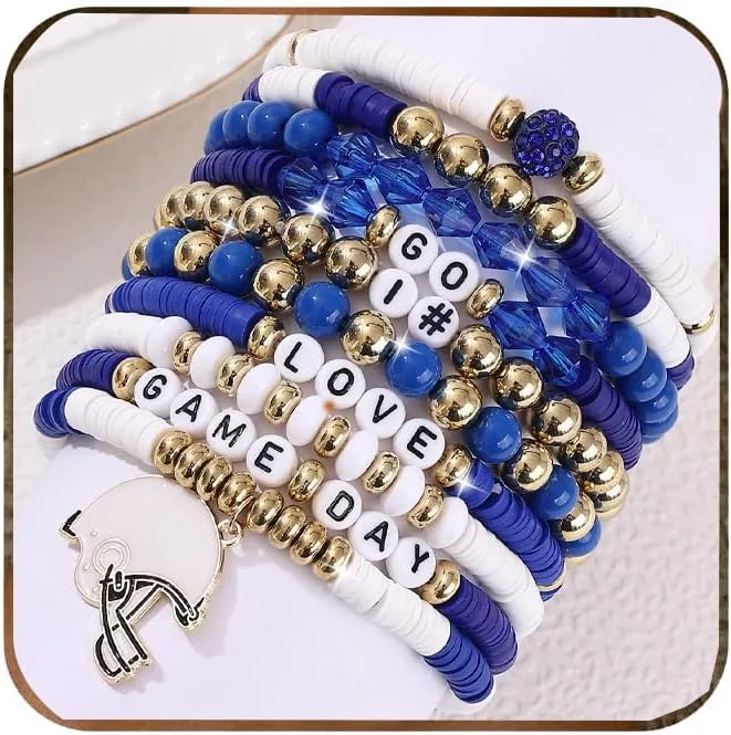 Football Bracelets for Women Game Day Bracelets for Women Beaded Sports Bracelets Clay Heishi Stackable Stretch Bracelets Set Game Day Outfits Accessories Football Bracelets Bulk Football Jewelry