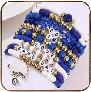 Football Bracelets for Women Game Day Bracelets for Women Beaded Sports Bracelets Clay Heishi Stackable Stretch Bracelets Set Game Day Outfits Accessories Football Bracelets Bulk Football Jewelry