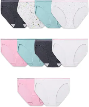 Fruit of the Loom Women's Eversoft Cotton Bikini Underwear, Tag Free & Breathable, Cotton-10 Pack-Colors May Vary, 9