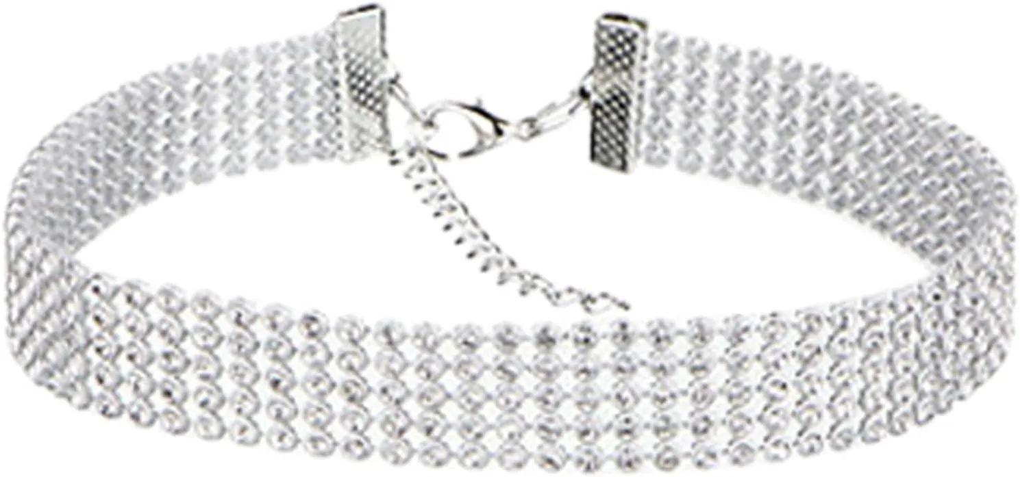 Full Shiny Choker Necklace Silver Diamond Row Necklaces Sparkly Layered Necklace Chain Jewerly Prom Accessories for Women