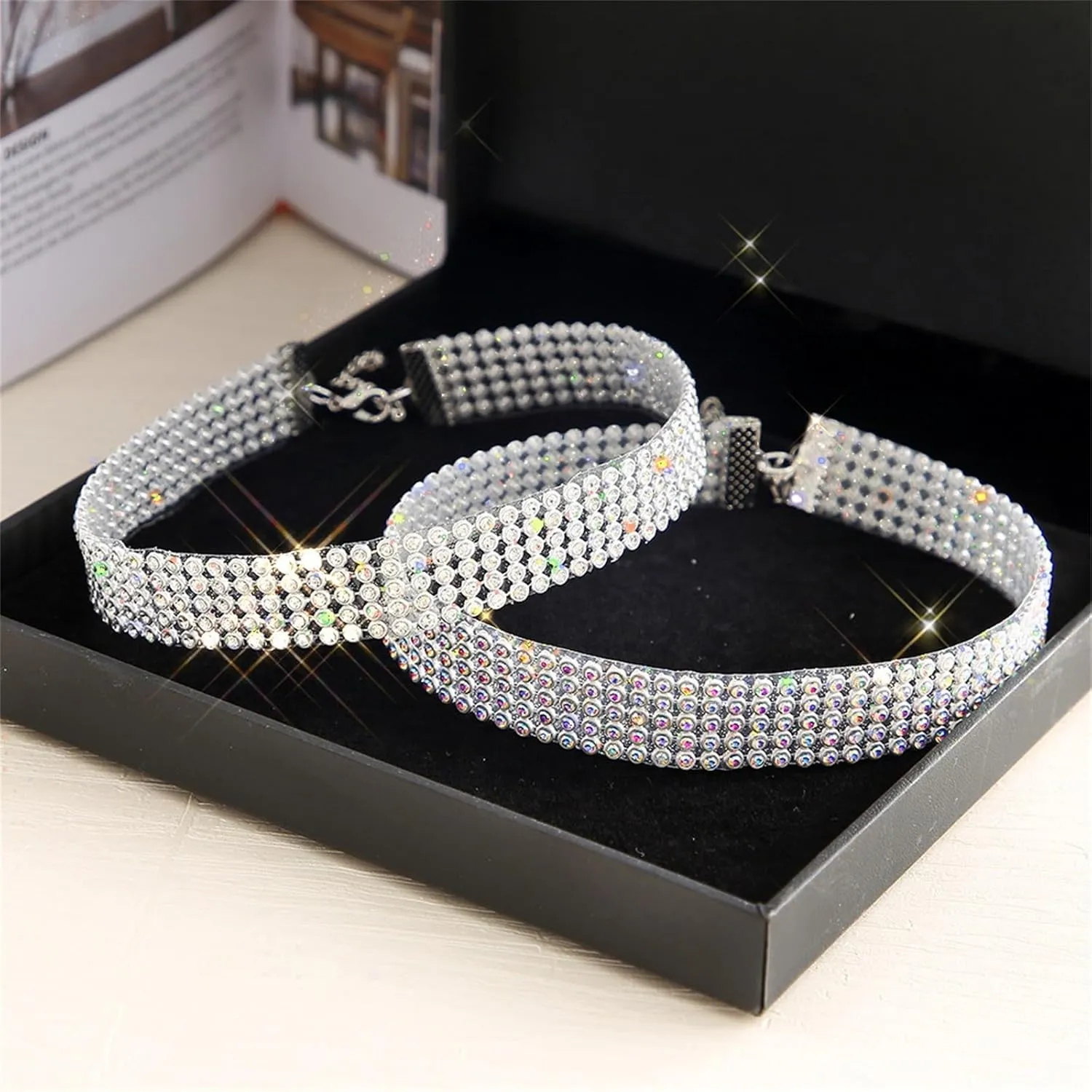 Full Shiny Choker Necklace Silver Diamond Row Necklaces Sparkly Layered Necklace Chain Jewerly Prom Accessories for Women