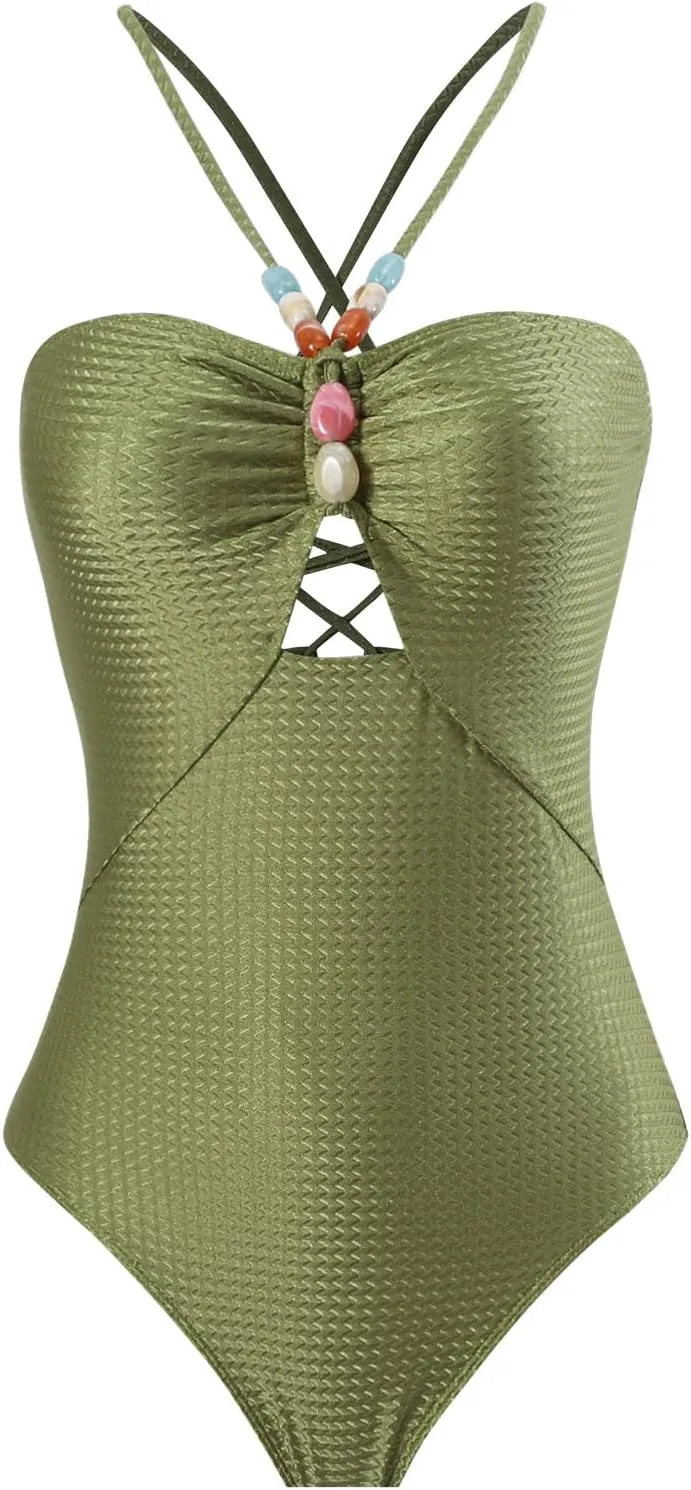 FYMNSI Women Sexy One Piece Bathing Suit with Swimsuit Coverup Adjustable Back Strap Bikini Sets Beach Sarong Cover Up Skirt