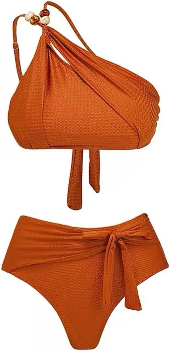 FYMNSI Women Sexy One Piece Bathing Suit with Swimsuit Coverup Adjustable Back Strap Bikini Sets Beach Sarong Cover Up Skirt