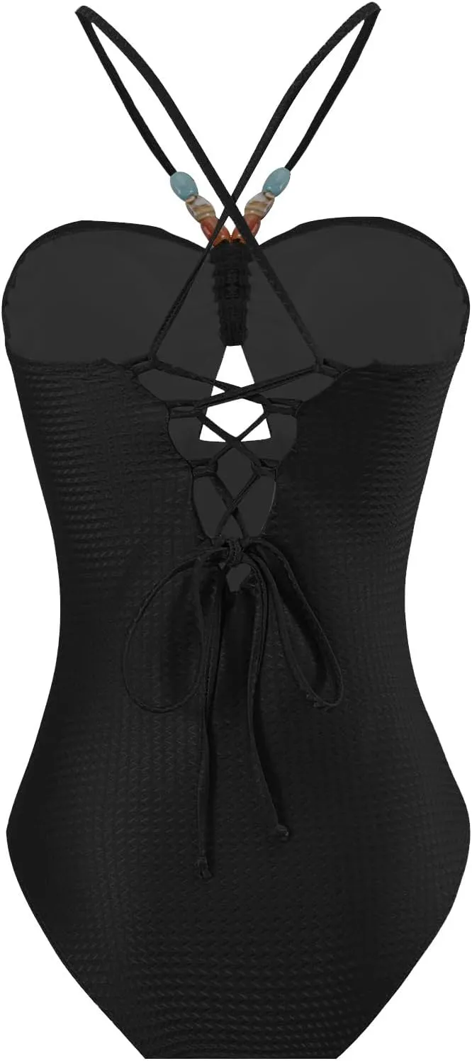FYMNSI Women Sexy One Piece Bathing Suit with Swimsuit Coverup Adjustable Back Strap Bikini Sets Beach Sarong Cover Up Skirt