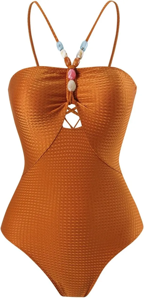 FYMNSI Women Sexy One Piece Bathing Suit with Swimsuit Coverup Adjustable Back Strap Bikini Sets Beach Sarong Cover Up Skirt