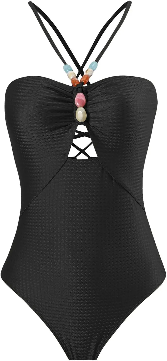 FYMNSI Women Sexy One Piece Bathing Suit with Swimsuit Coverup Adjustable Back Strap Bikini Sets Beach Sarong Cover Up Skirt