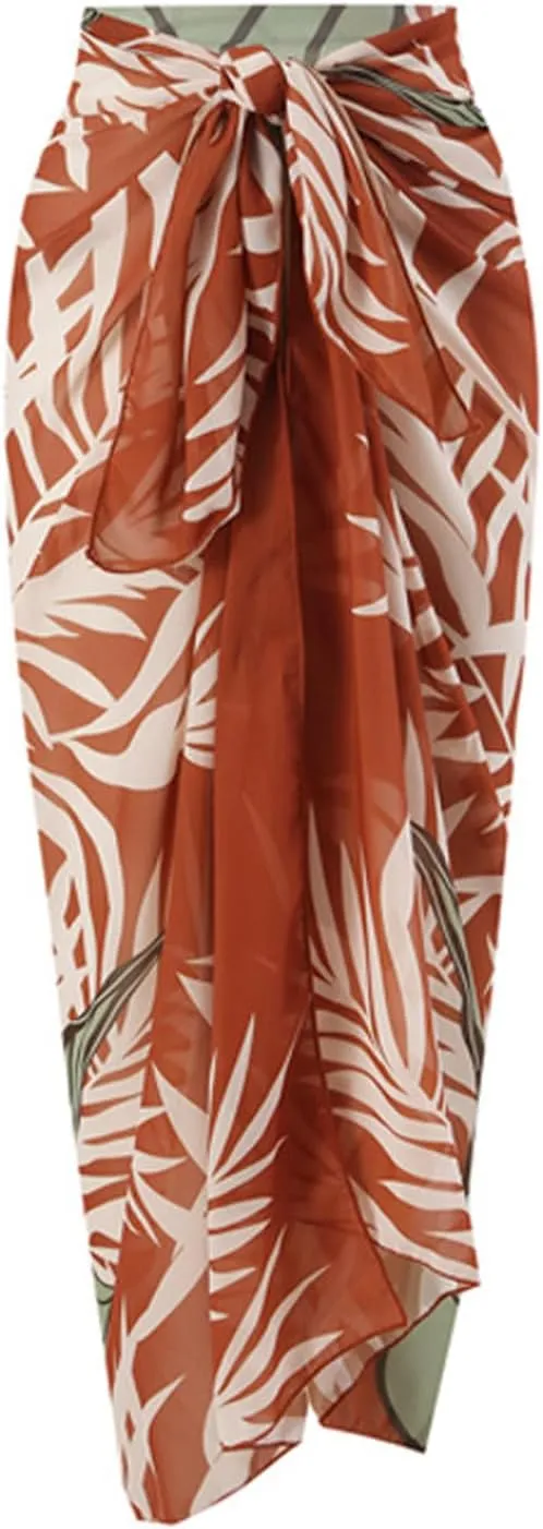 FYMNSI Women Sexy One Piece Bathing Suit with Swimsuit Coverup Adjustable Back Strap Bikini Sets Beach Sarong Cover Up Skirt