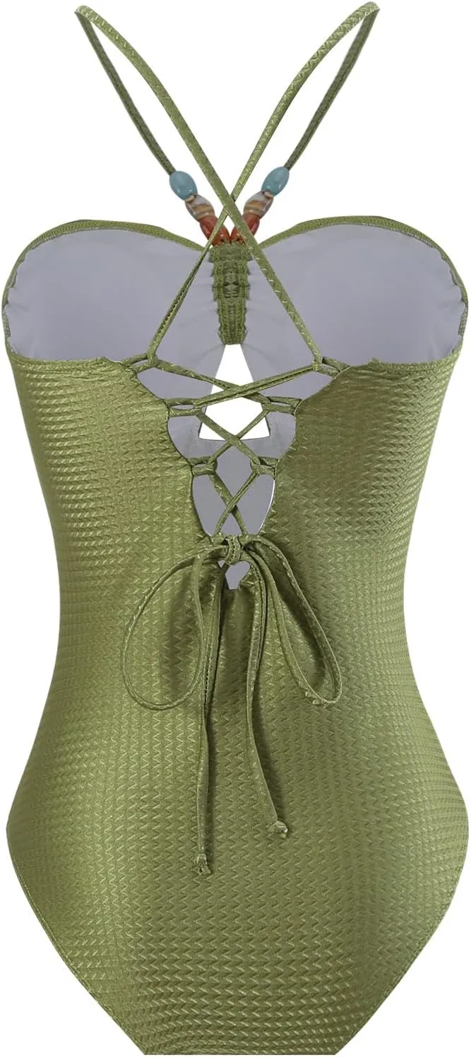 FYMNSI Women Sexy One Piece Bathing Suit with Swimsuit Coverup Adjustable Back Strap Bikini Sets Beach Sarong Cover Up Skirt