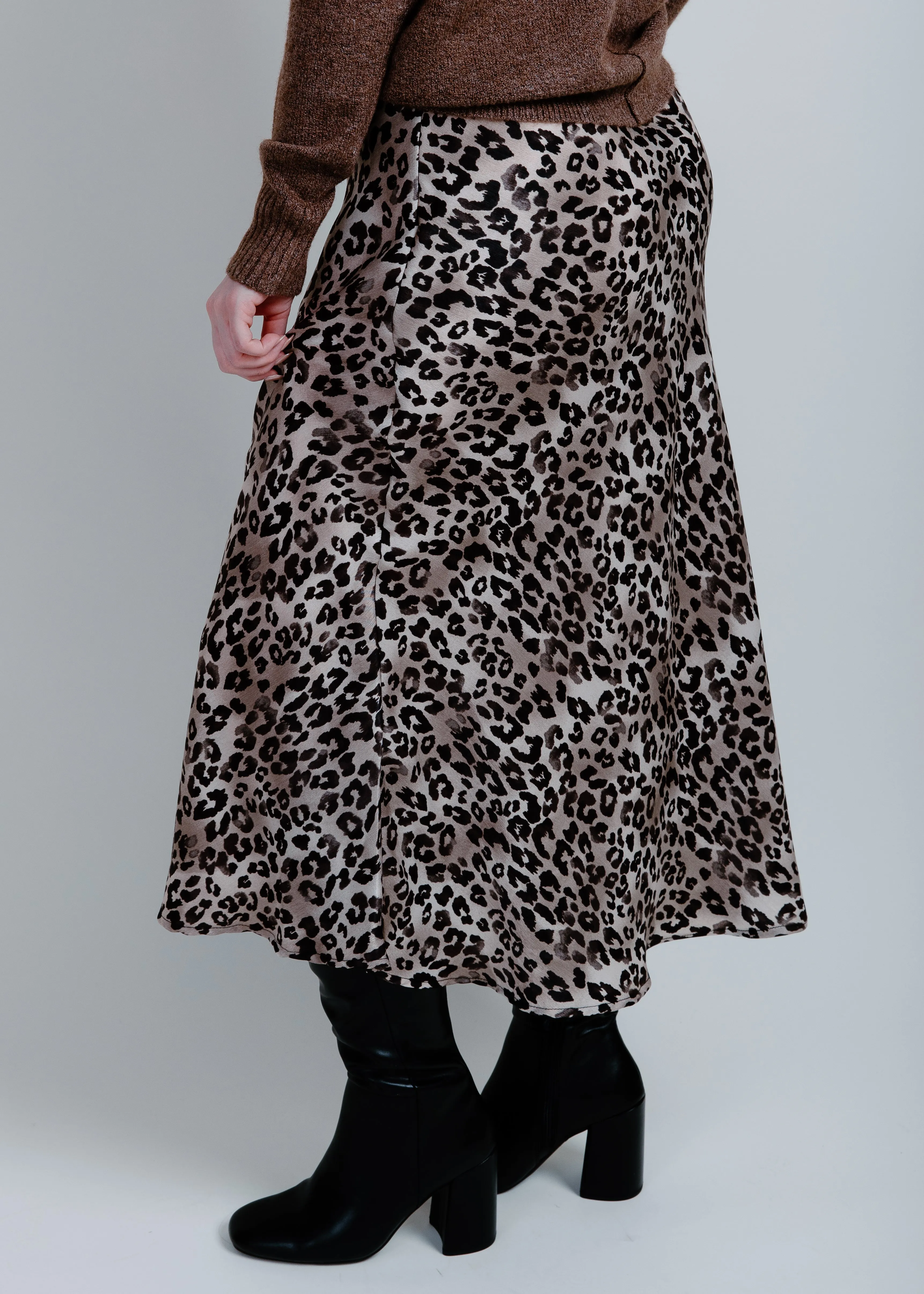 Gabriella Leopard Slip Skirt - Charcoal