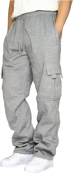 GIERIDUC Men's Fleece Cargo Sweatpants Men's Sweatpants with Pockets Mens Faux Leather Sweatpants Mens Cotton Thermal Pants
