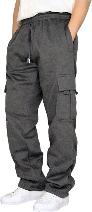 GIERIDUC Men's Fleece Cargo Sweatpants Men's Sweatpants with Pockets Mens Faux Leather Sweatpants Mens Cotton Thermal Pants