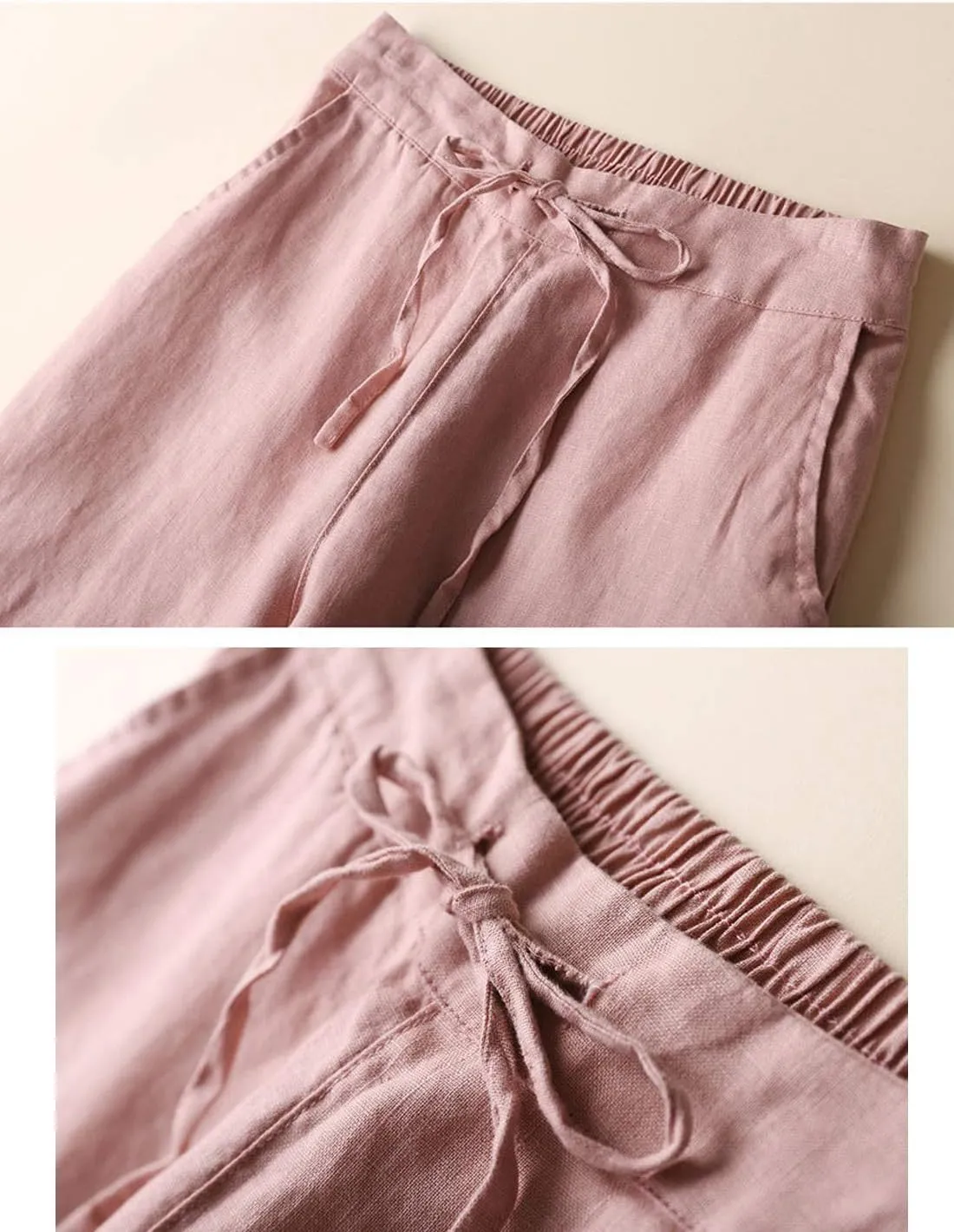 Gihuo Women's Tapered Linen Pants Casual Straight Leg Drawstring Elastic Waist Loose Comfy Joggers Trousers with Pockets