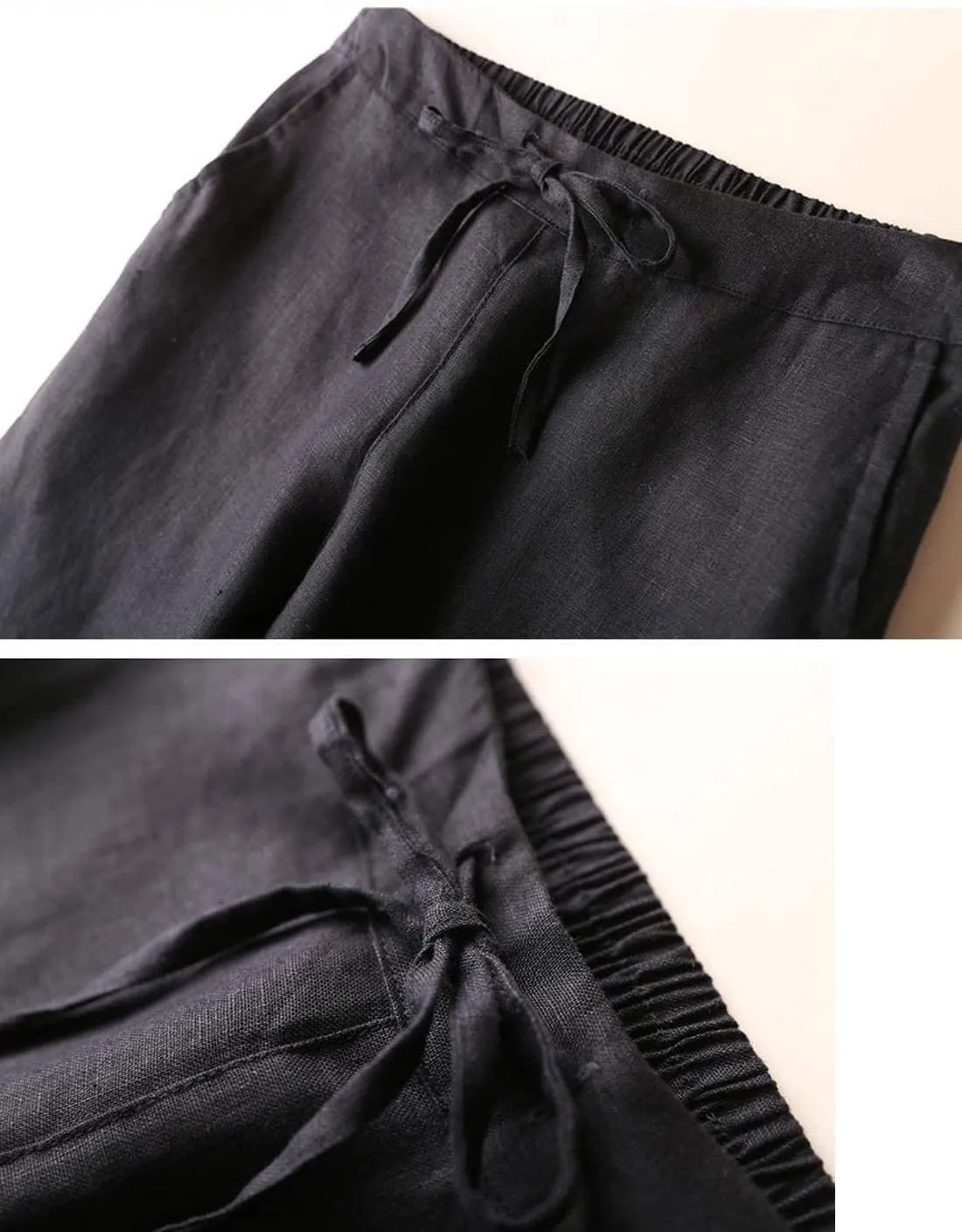 Gihuo Women's Tapered Linen Pants Casual Straight Leg Drawstring Elastic Waist Loose Comfy Joggers Trousers with Pockets